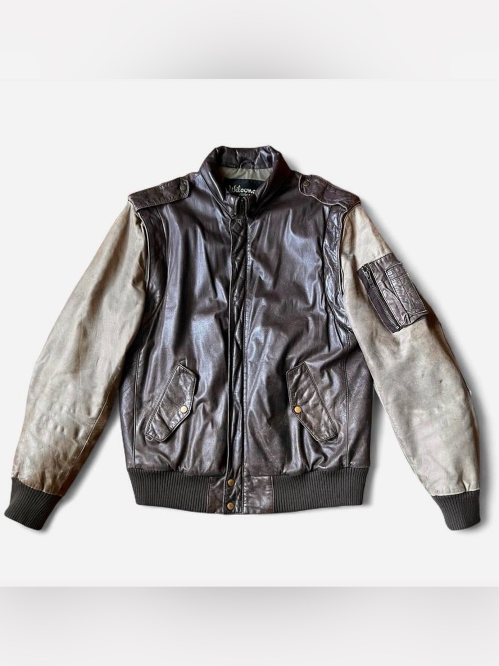 Vintage Wilson's Leather brown & tan bomber jacket with removable sleeves, sz 38